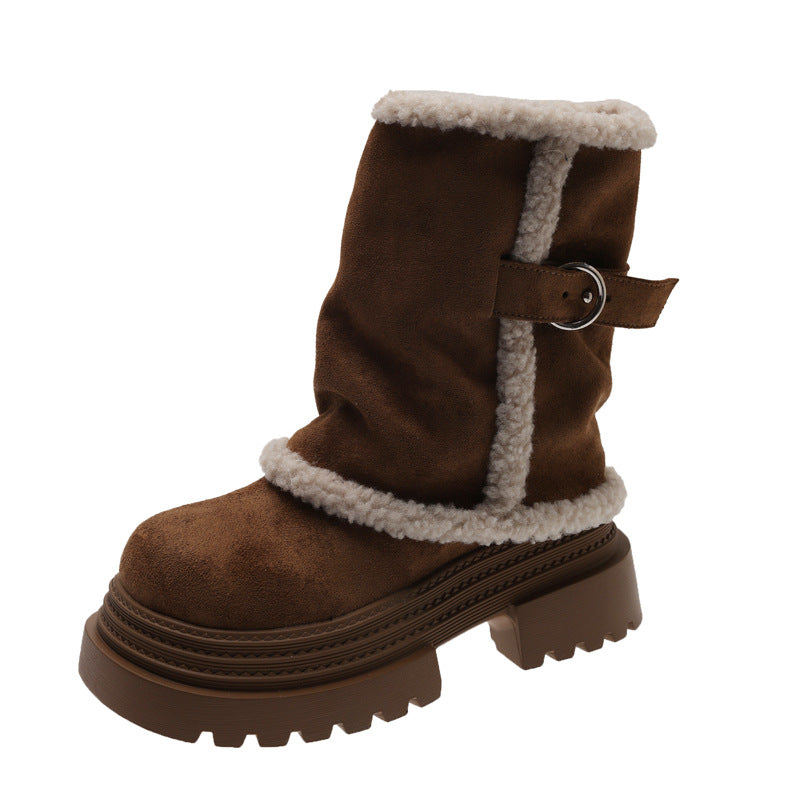 Damen Winterstiefel Kuschelig Warm mit Schnallen