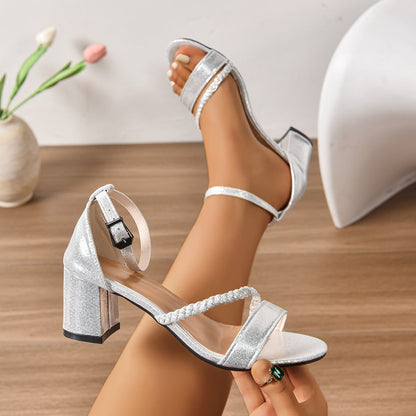 Damen Sandalen Blockabsatz Riemchen Schuhe Geflochten Trendy - BerlinGlamour