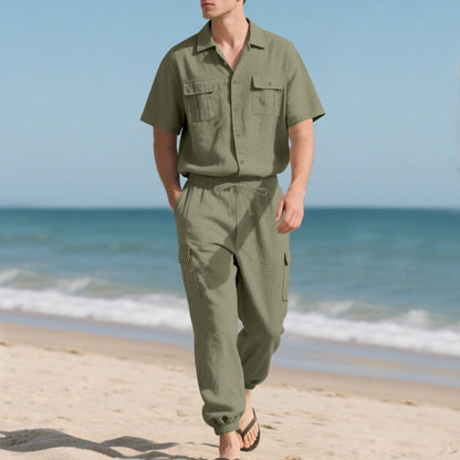 Herren Freizeitset Bequem Elastisch Mit Taschen