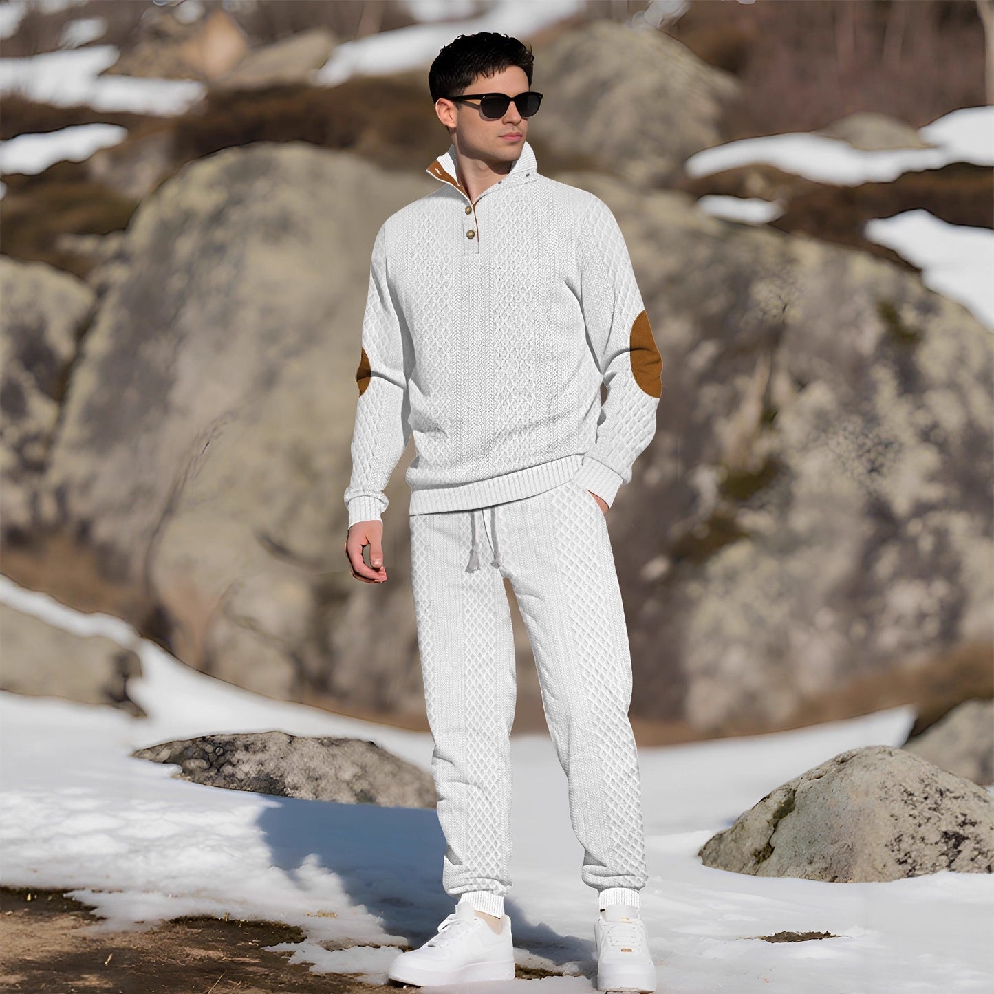 Herren Strickpullover Stehkragen Modern Knöpfe Bequem - BerlinGlamour