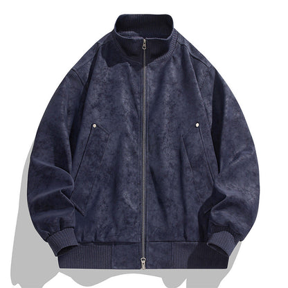 Herren Bomberjacke Lederoptik Weich elastisch Taschen
