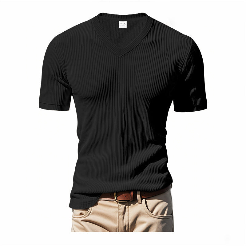 Herren T-Shirt V-Ausschnitt Modern Strukturiert