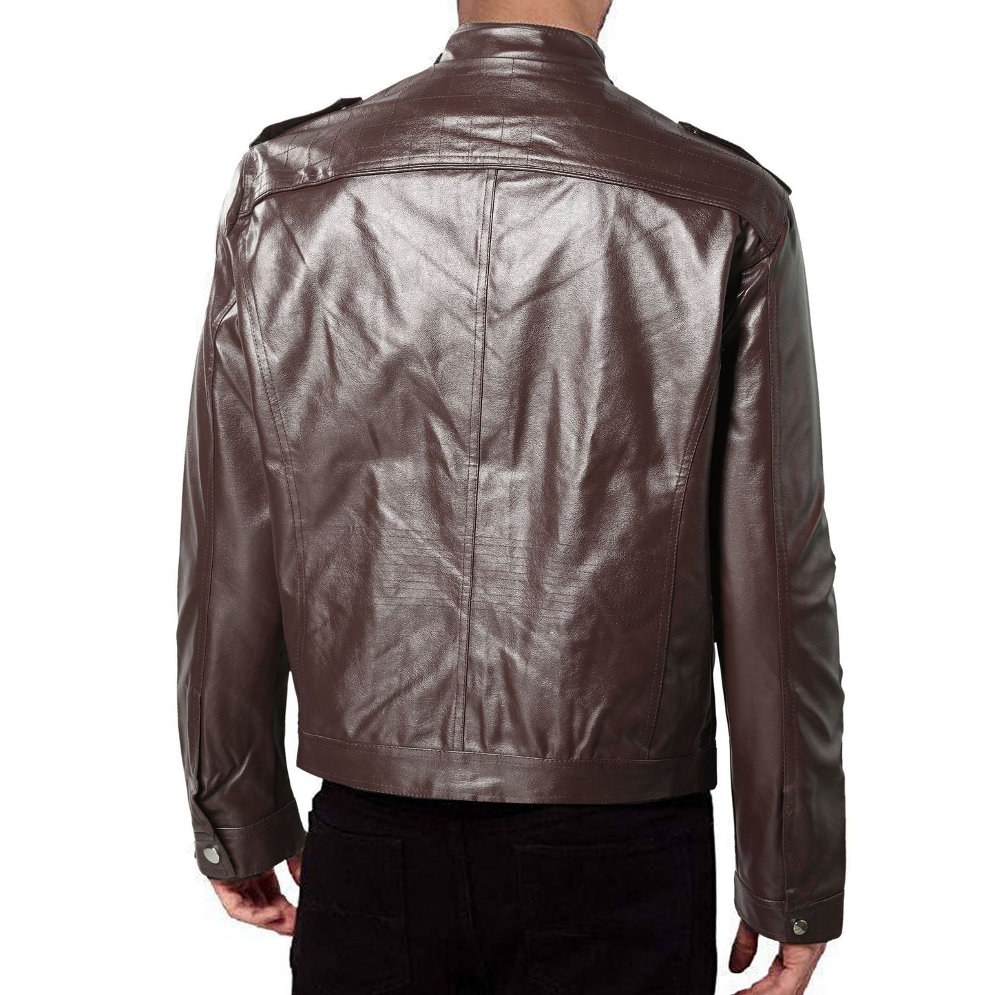 Herren Lederjacke Bikerstil Steppdetail Schwarz
