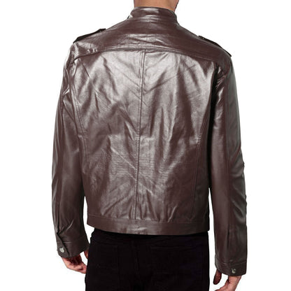Herren Lederjacke Bikerstil Steppdetail Schwarz