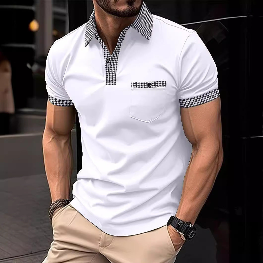 Herren Poloshirt Karomuster mit Brusttasche Modern