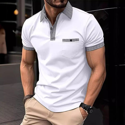 Herren Poloshirt Karomuster mit Brusttasche Modern