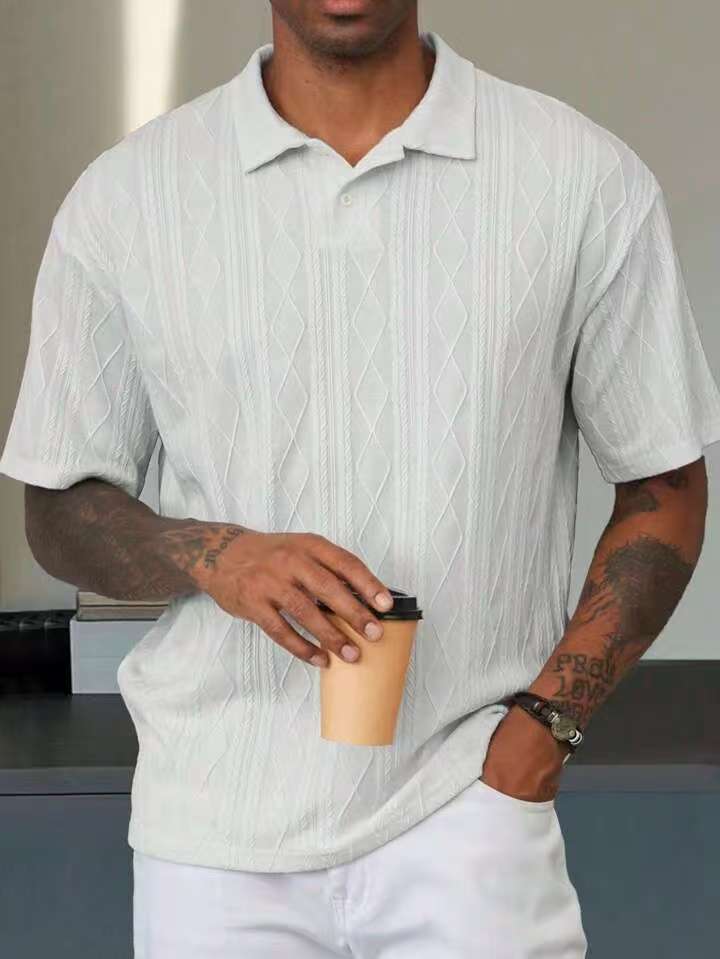 Herren Polohemd Kurzarm Modern Texturiert Grau