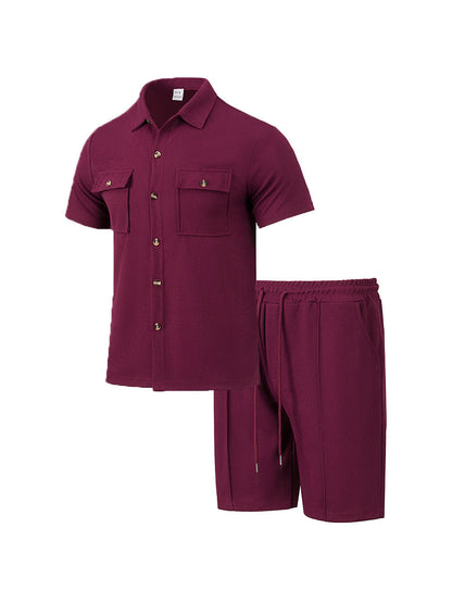 Herren Kurzarmhemd und elastische Shorts Set Sommer