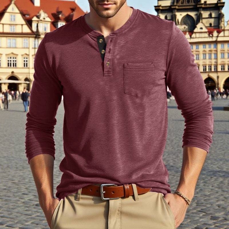 Herren Hemd Langarm Knopfleiste Brusttasche Modern