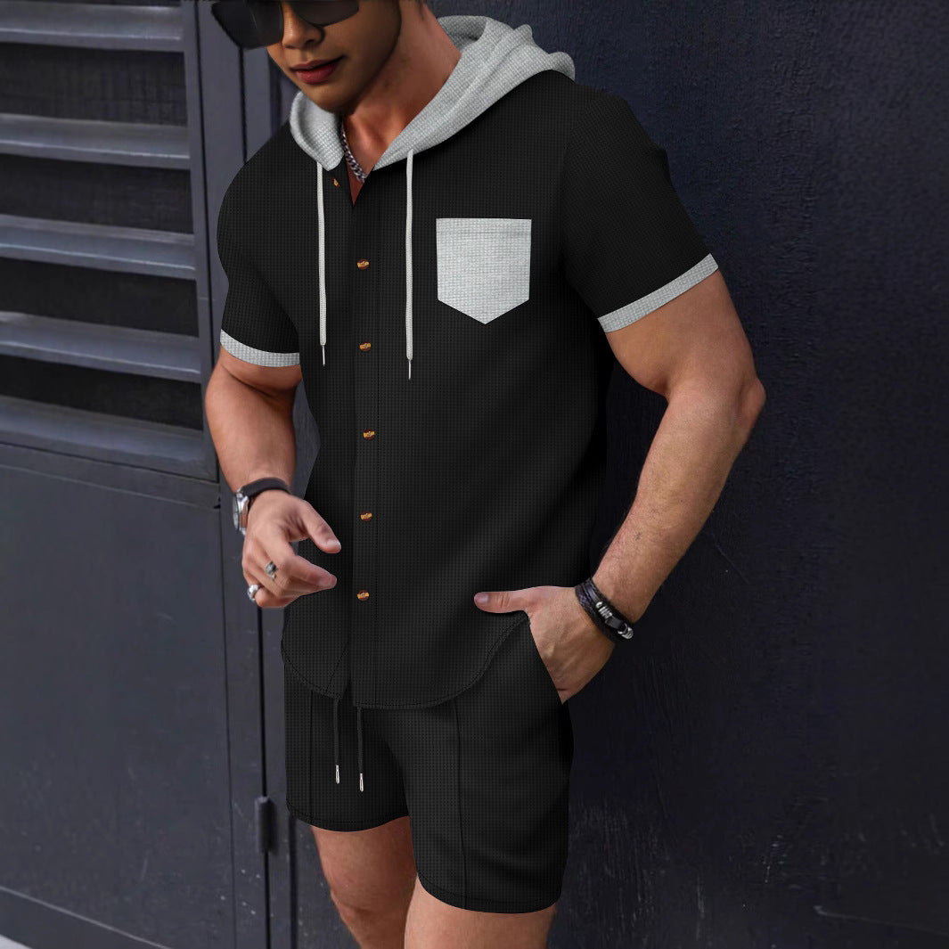 Herren Kurzarm-Hemd mit Shorts und Kapuze Sommer - BerlinGlamour