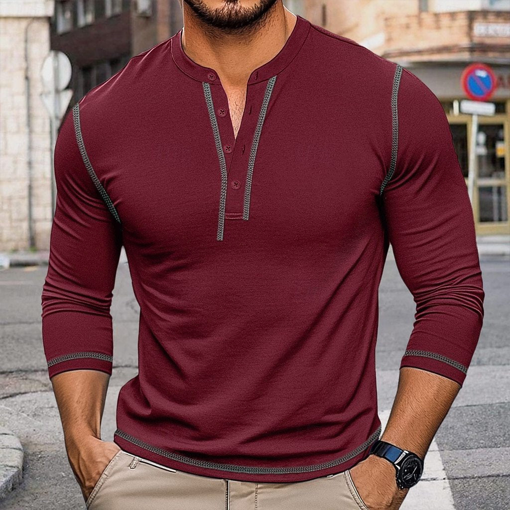 Herren Hemden Langarm Henley Ausschnitt Modern