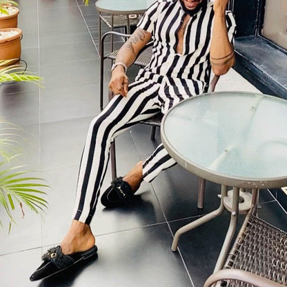Herren Jumpsuit Streifenmuster Modern Reißverschluss