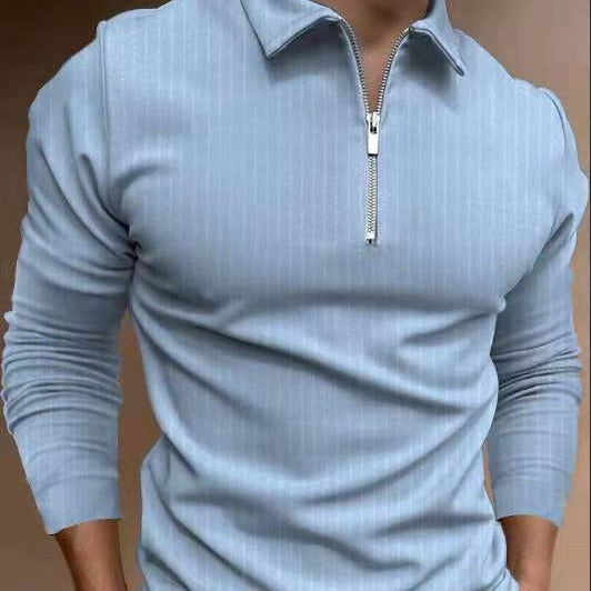 Herren Poloshirt Streifenmuster Reißverschluss Modern