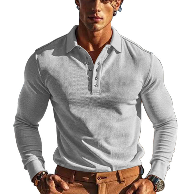 Herren Polo Langarm mit Knöpfen und Struktur Optik Modern - BerlinGlamour