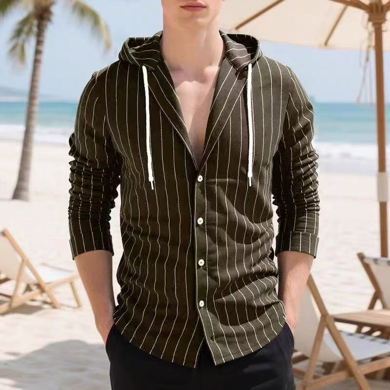 Herren Strickhemd Kapuze Streifenmuster Casual