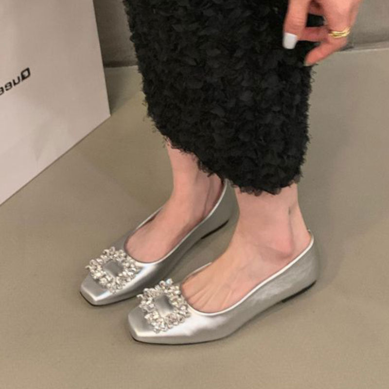 Damen Ballerinas Glitzer Schmuck Detail Elegant