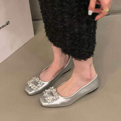 Damen Ballerinas Glitzer Schmuck Detail Elegant
