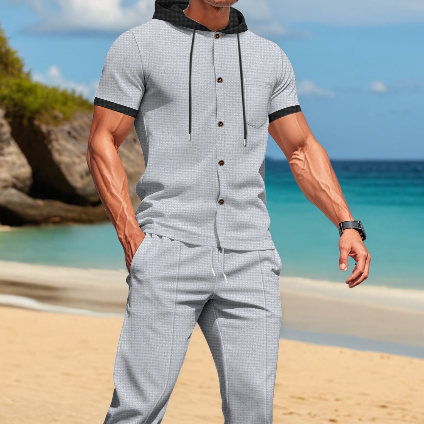 Herren Set Hemd Hose mit Kapuze Modern Berlin Style