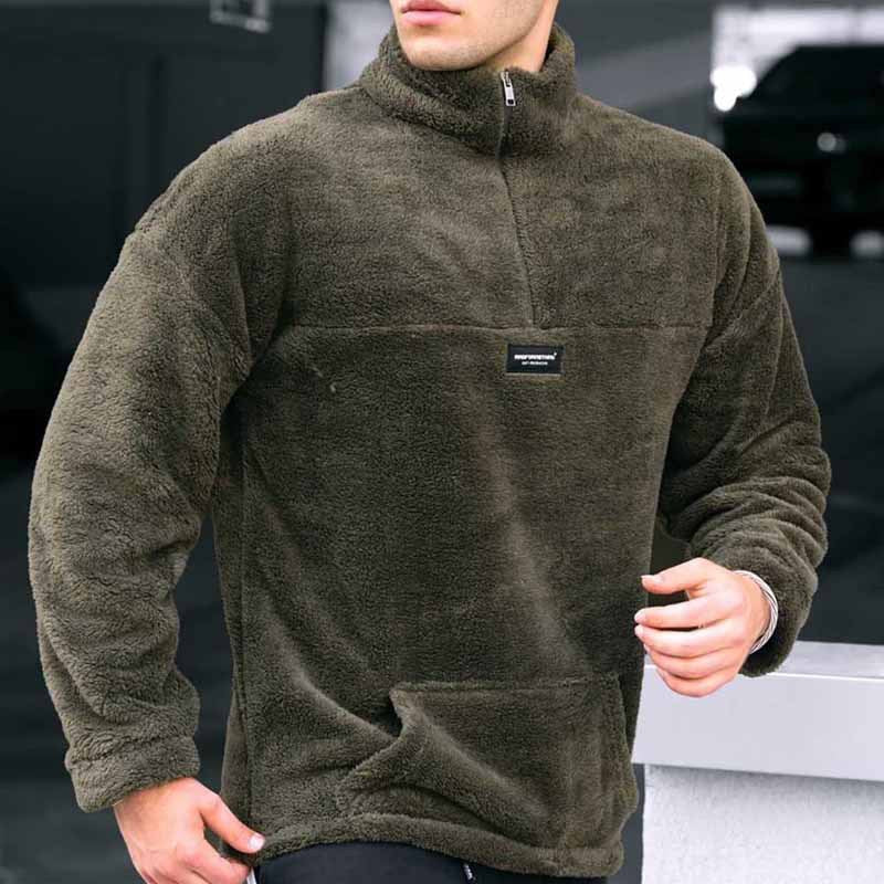 Herren Fleecepullover Kuschelig Warm mit Reißverschluss und Taschen