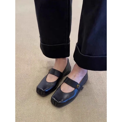Damen Ballerinas Breiter Riemen Modern Modisch - BerlinGlamour