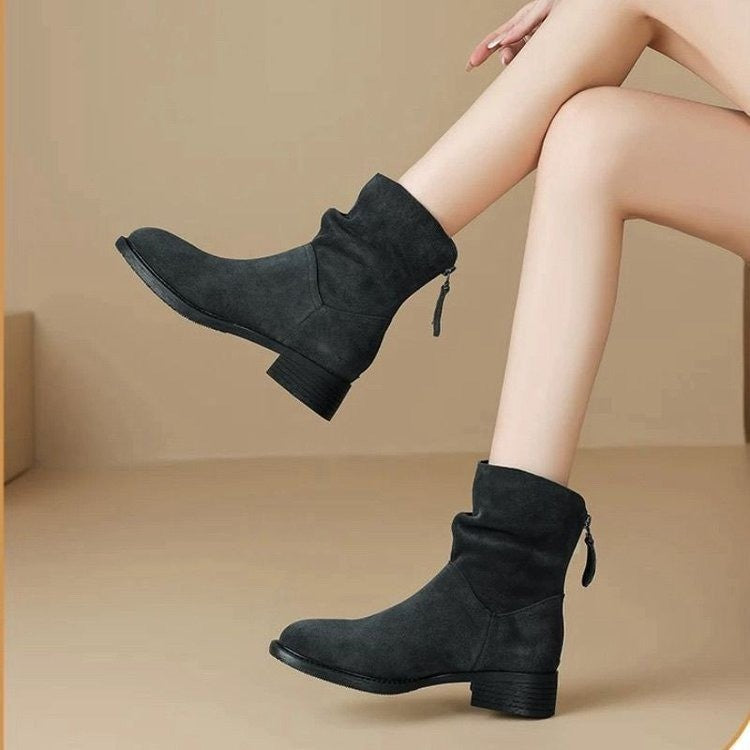 Damen Stiefeletten Hoch Modisch Reißverschluss Schwarz