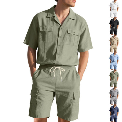Herren Sommerhemd Kurzarm mit Cargo-Shorts Set