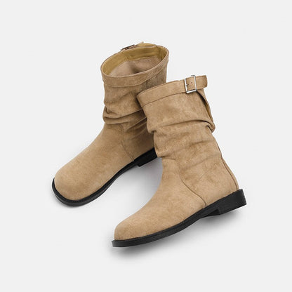Damen Stiefel Mit Schnalle Und Falten Design