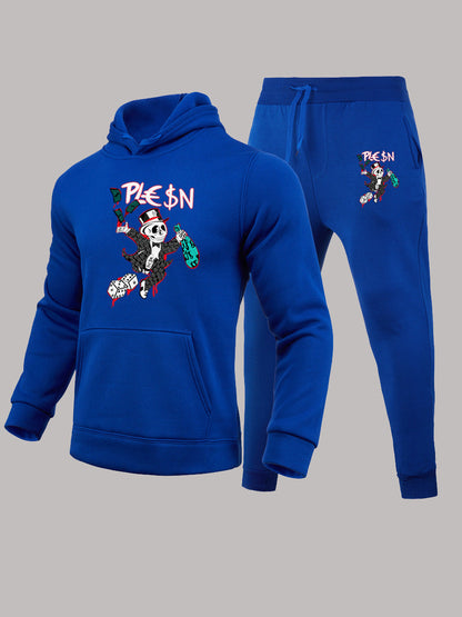 Herren Jogginganzug Mit Grafikdesign Kängurutasche Sportlich