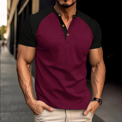 Herren Poloshirt Kurzarm Moderne Knopfleiste Kontrast Ärmel