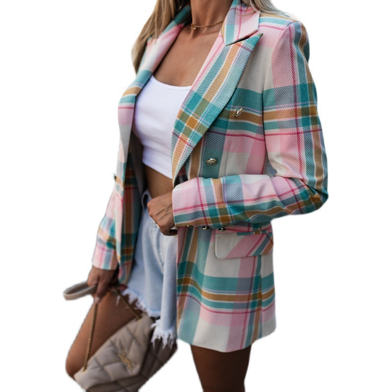 Damen Blazer Karierter Modern Geschnürt
