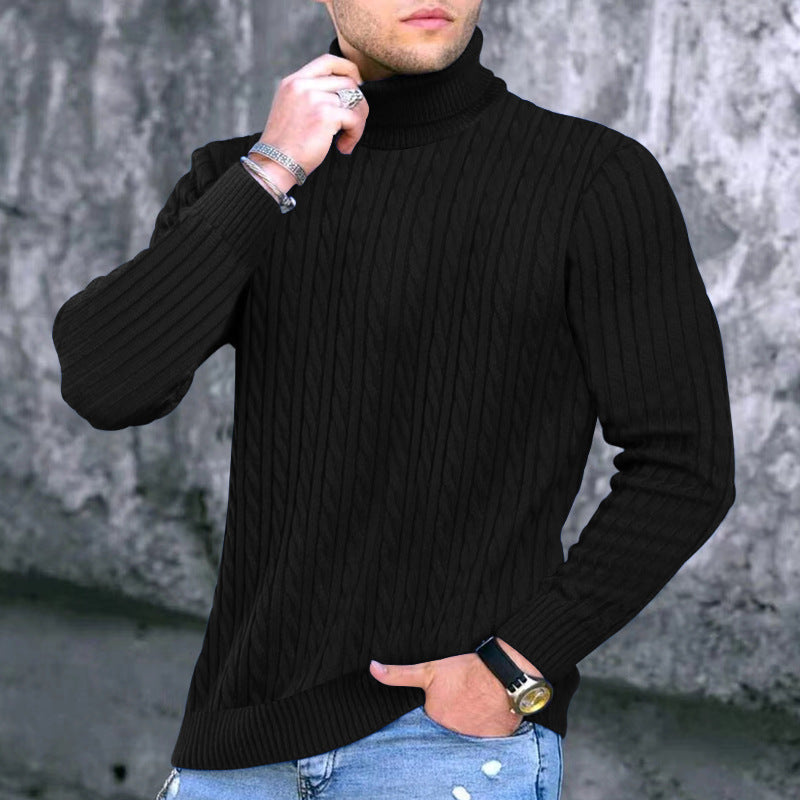 Herren Rollkragenpullover Modern Strukturiert Schwarz