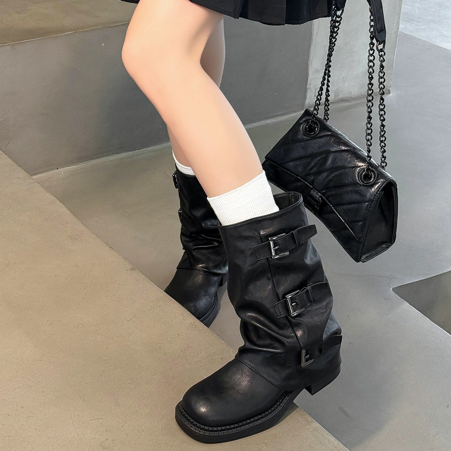 Damen Stiefel Mode Schnallen Robust Winter