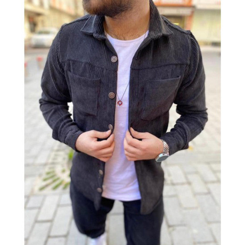 Herren Cordjacke Lässig Grün Braun Modern