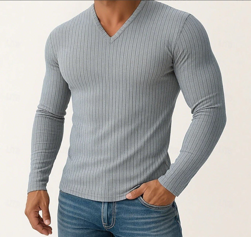 Herren Langarmshirt Fein Rippenstruktur Elegante Optik