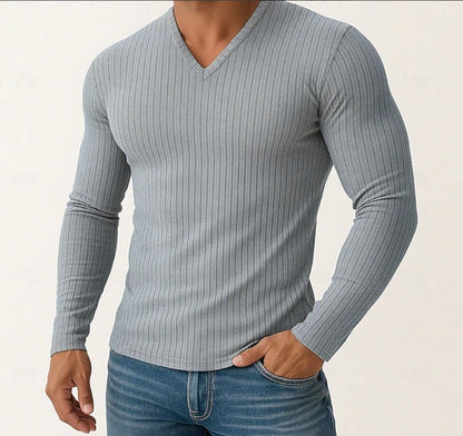 Herren Langarmshirt Fein Rippenstruktur Elegante Optik