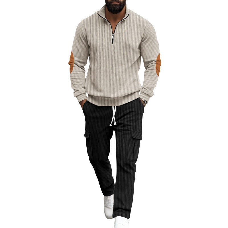 Herren Sweatshirt Set mit Cargo-Hose Hochkragen Praktisch