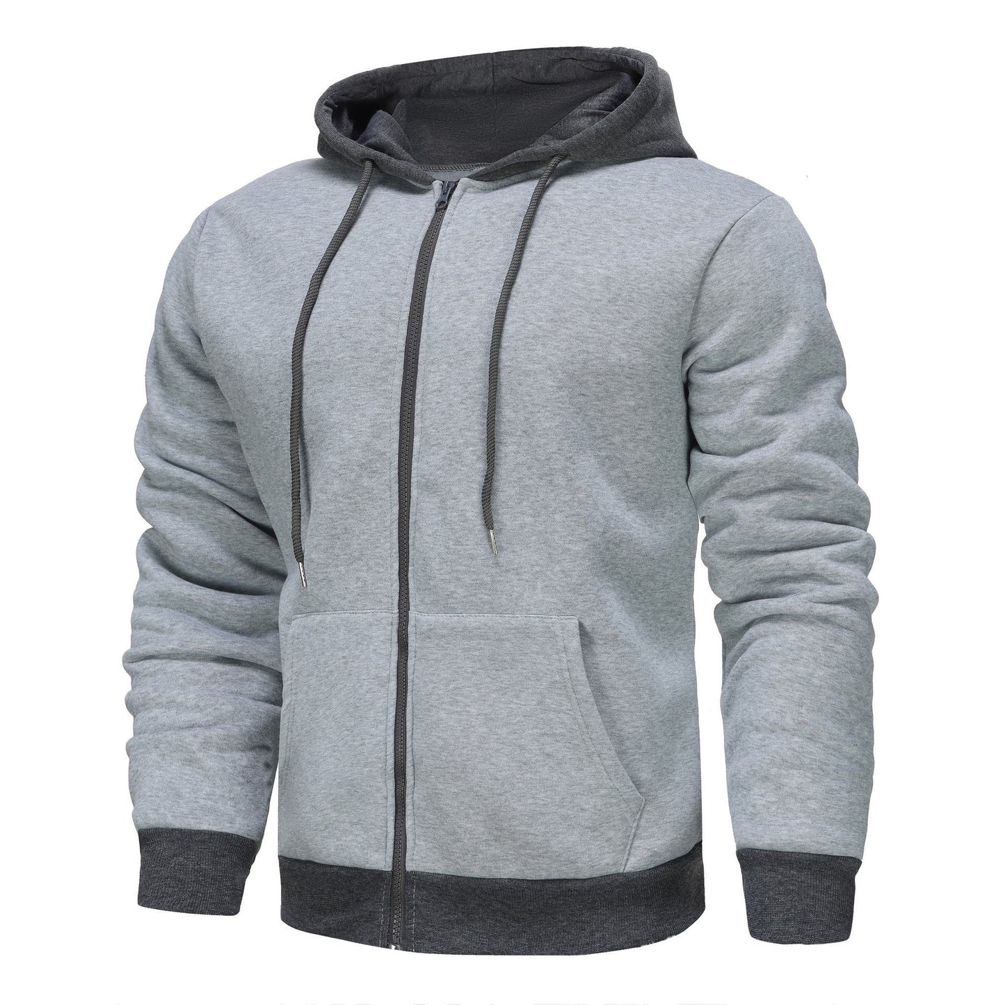 Herren Hoodie Zip mit Kontrastfarbe und Kängurutasche Sportlich
