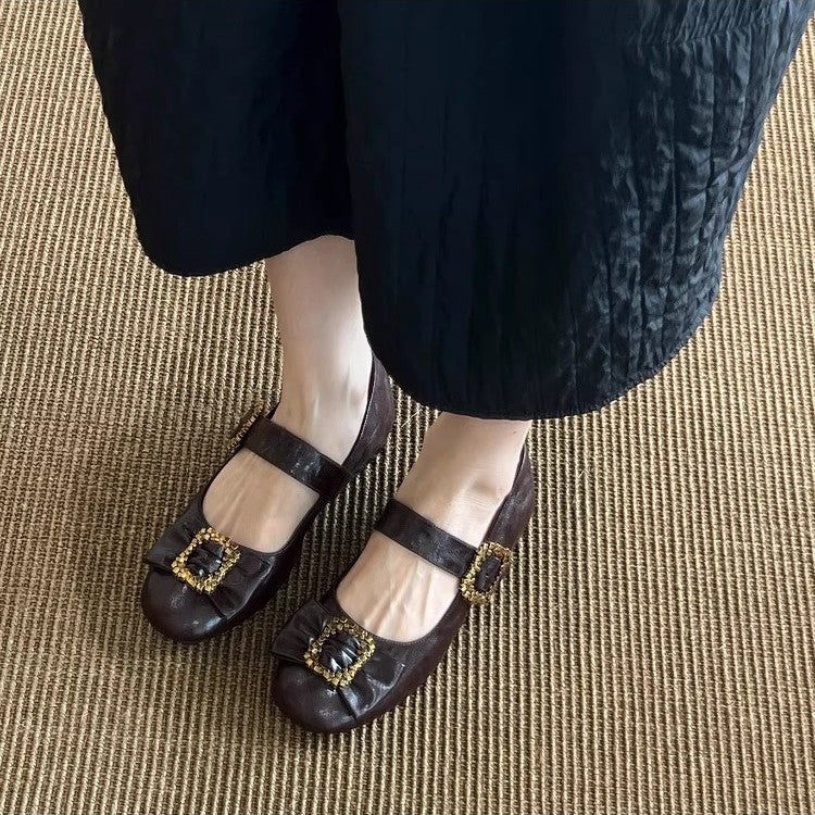 Damen Ballerinas mit Glitzerschnalle und weichem Innenfutter