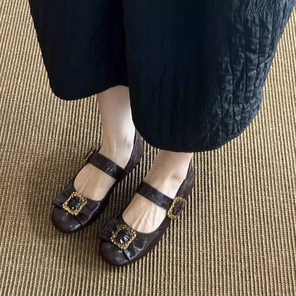 Damen Ballerinas mit Glitzerschnalle und weichem Innenfutter