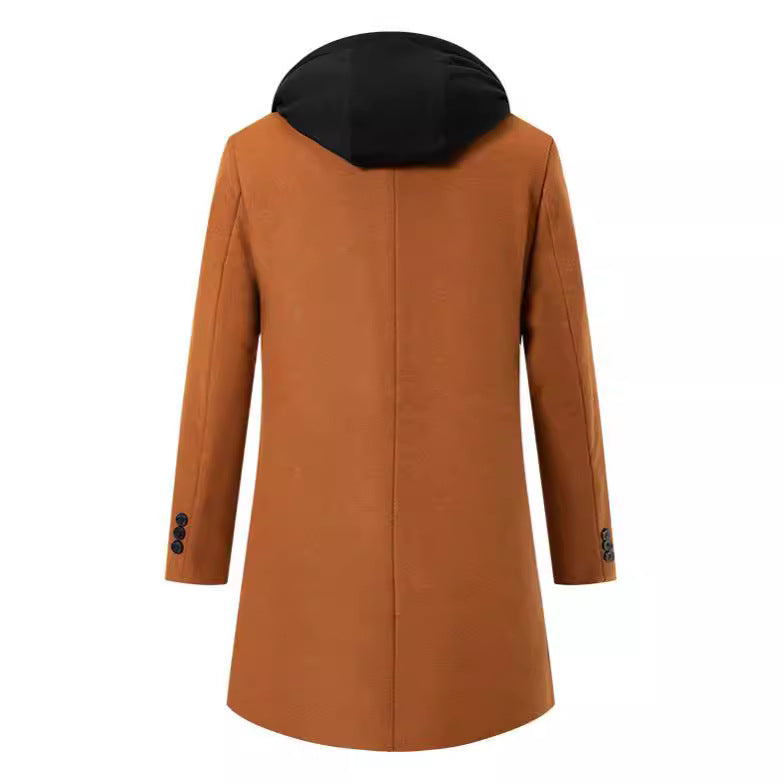 Herren Mantel Eleganter Wintermantel mit Kapuze und Taschen