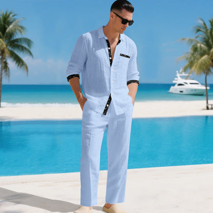 Herren Leinenbluse Elegent mit Taschen Sommer