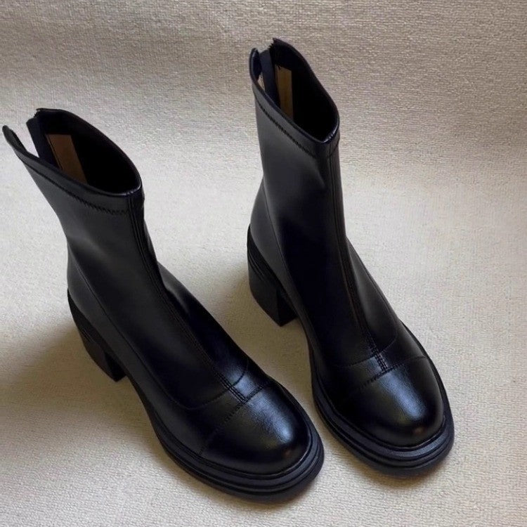 Damen Stiefeletten Hochabsatz Blockabsatz Reißverschluss Schwarz
