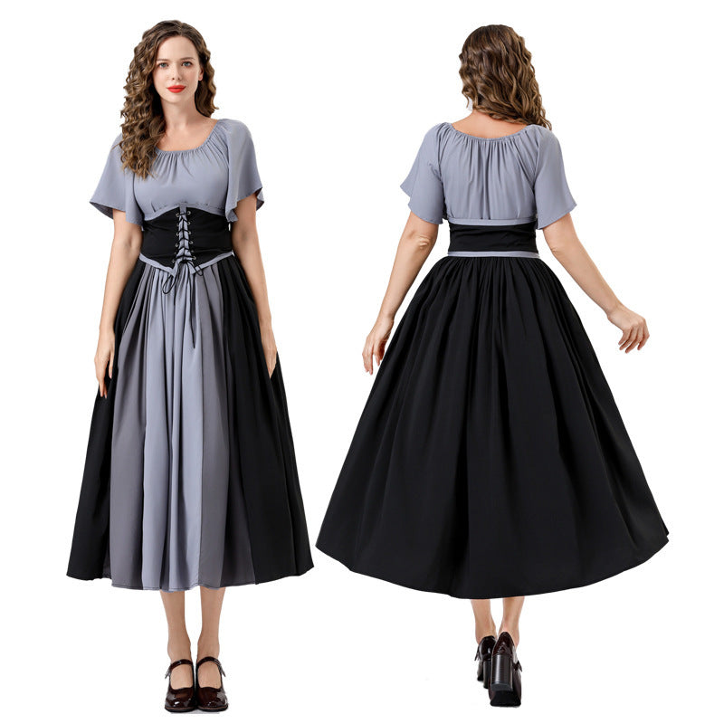 Damen Maxikleid Elegant Tailliert Schnüren Ärmel Lang