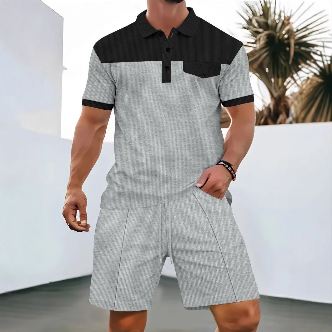 Herren Poloshirt Shorts Set Karomuster Sommer Modern