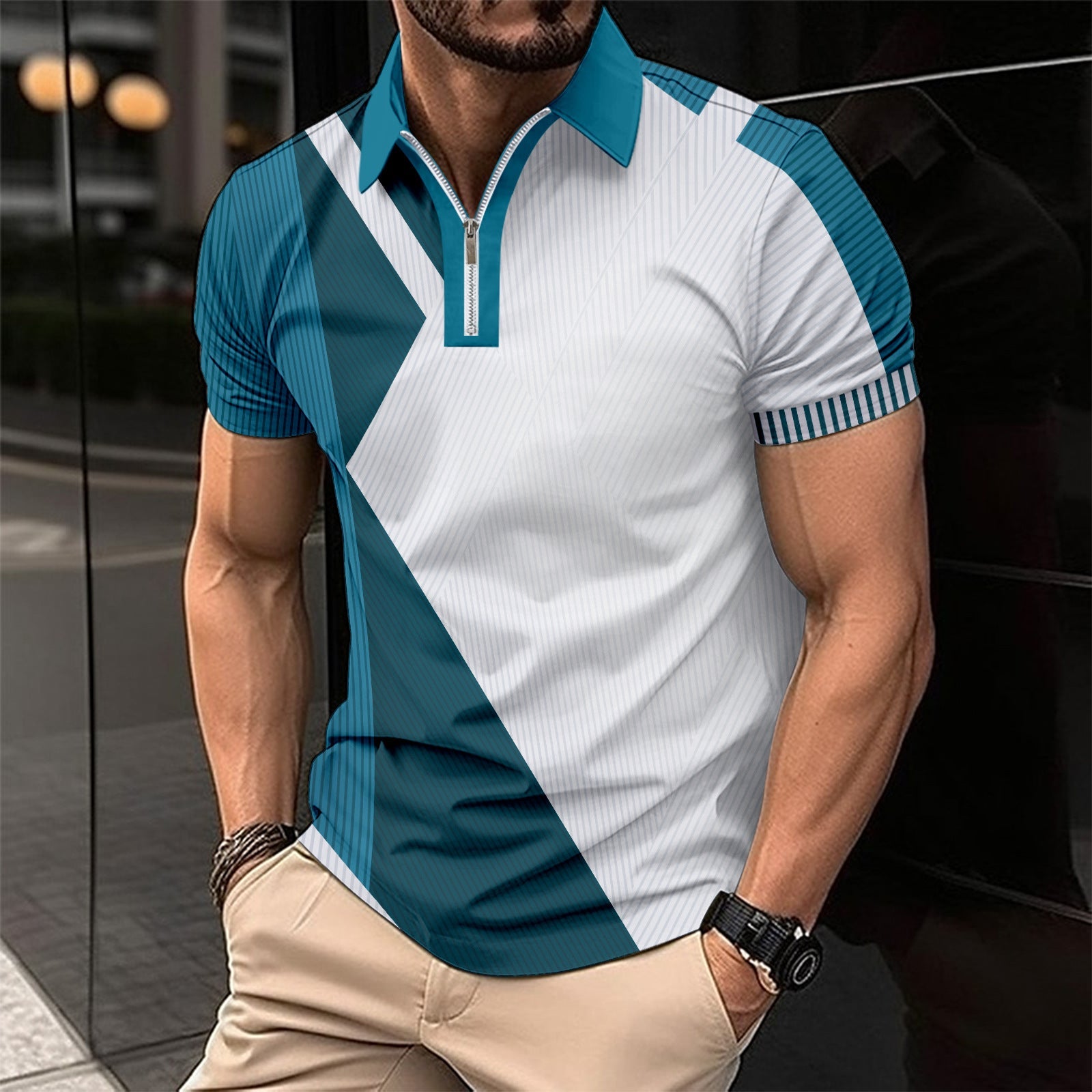 Herren Polohemd Modern Geometrisches Design Slim Fit - BerlinGlamour