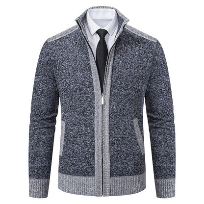 Herren Strickjacke Gesteppt Warm mit Kragen und Taschen