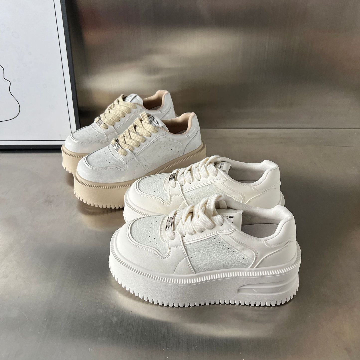Damen Sneaker Plateau Schuhe Atmungsaktiv Dickes Plateau