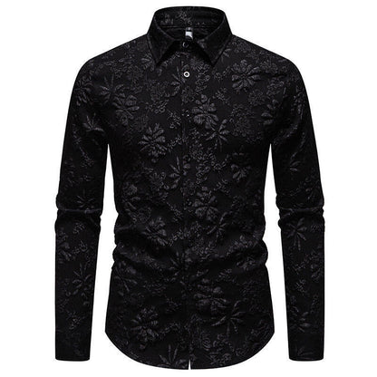 Herren Langarmhemd Blumen Stickerei Elegant Modern