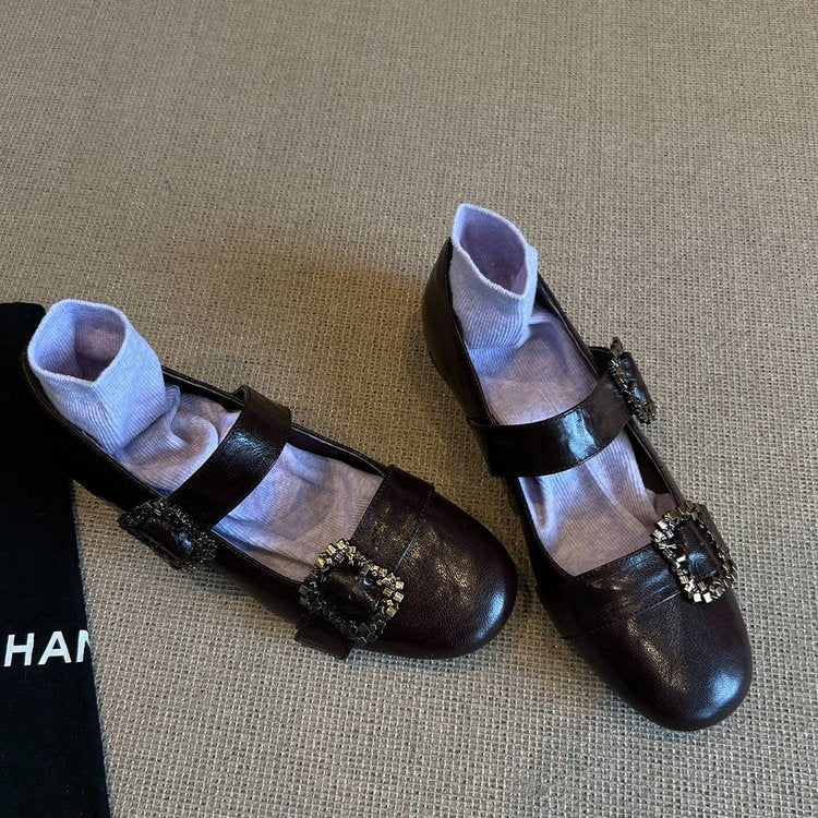 Elegante Damen Ballerinas mit Schnallen Schwarz Modisch