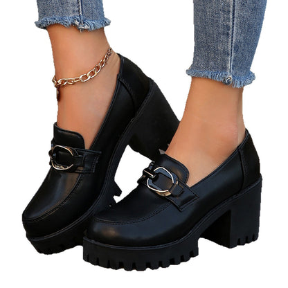 Damen Blockabsatz Schuhe Hoch Modisch Schnalle
